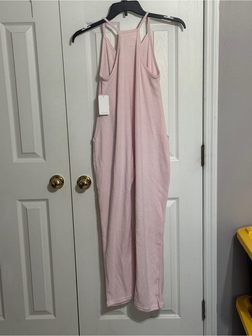 Light Pink Ribbed Cotton Jumpsuit - Picture 2 of 5
